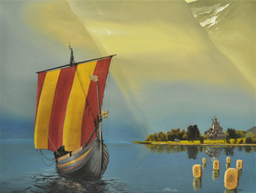 Schilderij getiteld "Fjord" door Christian Girault, Origineel Kunstwerk, Olie