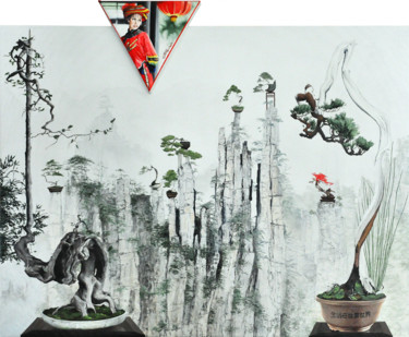 Peinture intitulée "Living in a penjing…" par Christian Girault, Œuvre d'art originale, Huile
