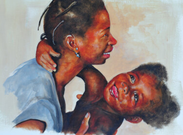 Peinture intitulée "Jeune mère des rues…" par Christian Lartaud (Christian Gavots), Œuvre d'art originale, Huile