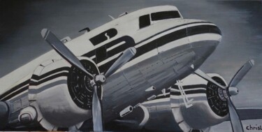 Peinture intitulée "Le bi-moteur" par Christian Lopez, Œuvre d'art originale, Huile