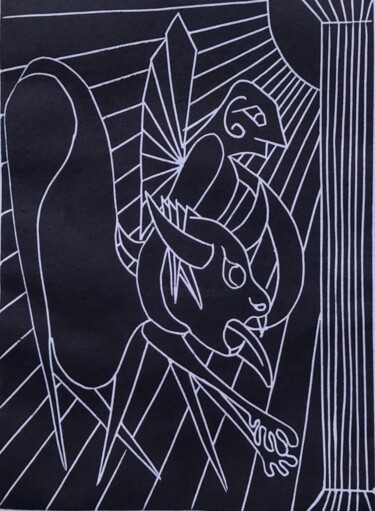 Incisioni, stampe intitolato "Icare et le minotau…" da Christian Nouyrigat, Opera d'arte originale, Incisioni su linoleum
