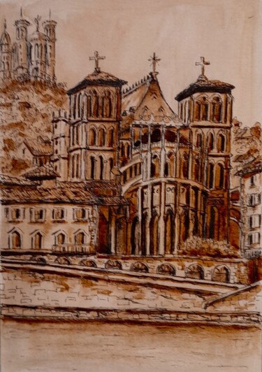 Disegno intitolato "Cathédrale Saint Je…" da Christian Nouyrigat, Opera d'arte originale, Inchiostro