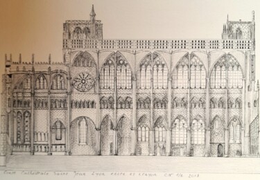 Desenho intitulada "Coupe de la Cathédr…" por Christian Nouyrigat, Obras de arte originais, Tinta