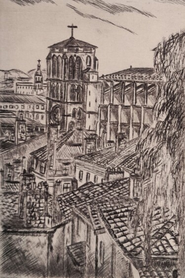 Gravures & estampes intitulée "Cathédrale Saint Je…" par Christian Nouyrigat, Œuvre d'art originale, Gravure