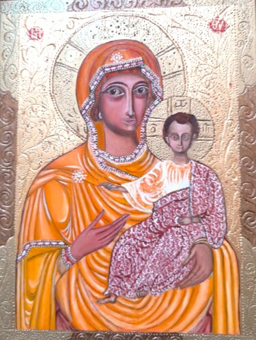 Pintura intitulada "Vierge et enfant" por Christian Nouyrigat, Obras de arte originais, Têmpera
