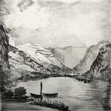 Printmaking titled "Le Lac" by Christian Nouyrigat, Original Artwork, Engraving