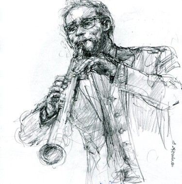 Рисунок под названием "jazz croquis 40" - Christian Rolland, Подлинное произведение искусства, Графит