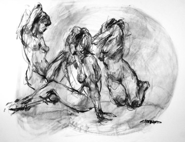 Рисунок под названием "dessin fusain 50/65…" - Christian Rolland, Подлинное произведение искусства, Древесный уголь