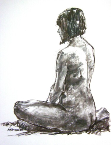 Рисунок под названием "fusain 50/65 2011 59" - Christian Rolland, Подлинное произведение искусства, Древесный уголь