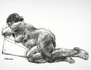 Drawing titled "fusain 50/65 2012 19" by Christian Rolland, Original Artwork, Charcoal