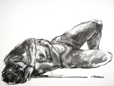 Рисунок под названием "fusain 50/65 2012 35" - Christian Rolland, Подлинное произведение искусства, Древесный уголь