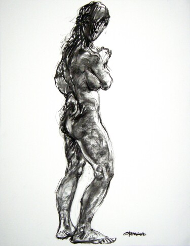 Drawing titled "fusain 50/65 2012 38" by Christian Rolland, Original Artwork, Charcoal