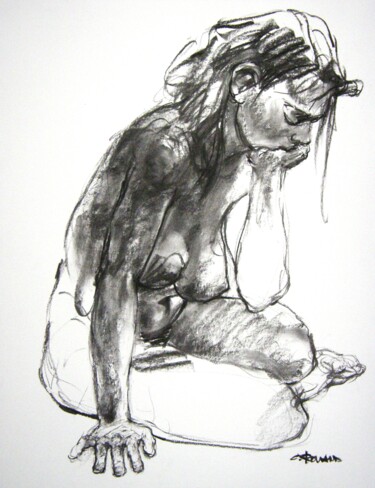 Рисунок под названием "fusain 50/65 2012 40" - Christian Rolland, Подлинное произведение искусства, Древесный уголь