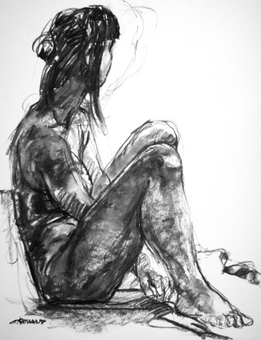Рисунок под названием "fusain 50/65 2012 43" - Christian Rolland, Подлинное произведение искусства, Древесный уголь