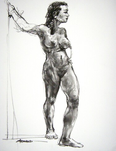 Drawing titled "fusain 50/65 2012 63" by Christian Rolland, Original Artwork, Charcoal