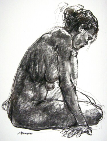 Рисунок под названием "fusain 50/65 2012 69" - Christian Rolland, Подлинное произведение искусства, Древесный уголь