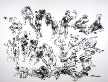 Disegno intitolato "fusain 50/65 2012 95" da Christian Rolland, Opera d'arte originale, Carbone