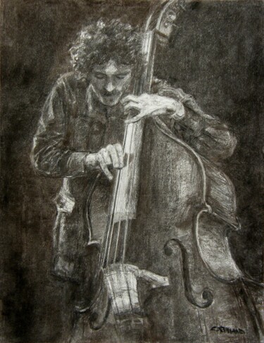 Рисунок под названием "fusain jazz 31" - Christian Rolland, Подлинное произведение искусства, Древесный уголь