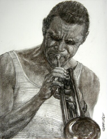 Desenho intitulada "fusain jazz 32" por Christian Rolland, Obras de arte originais, Carvão