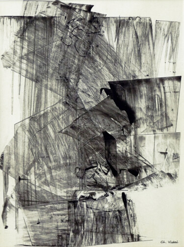 Рисунок под названием "Cascade" - Christian Vidal, Подлинное произведение искусства, Чернила Установлен на Деревянная панель