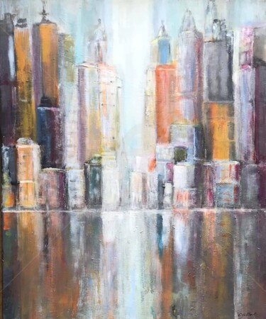 Painting titled "PAYSAGE URBAIN" by Christiane Gilbert, Original Artwork, Acrylic