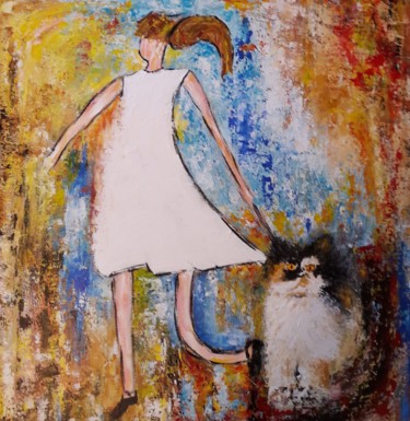 Malerei mit dem Titel "La petite fille au…" von Christiane Guerry, Original-Kunstwerk, Acryl