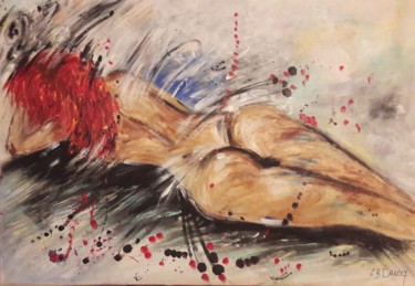 Pittura intitolato "NU AUX CHEVEUX ROUG…" da Christiane Guerry, Opera d'arte originale, Acrilico Montato su Telaio per barel…