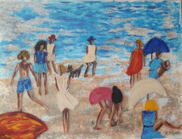 Painting titled "SCENE DE PLAGE" by Christiane Guerry, Original Artwork, Acrylic