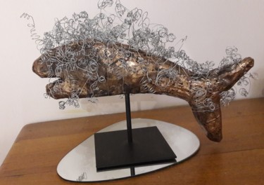 Sculpture titled "POISSON PIEGE" by Christiane Guerry, Original Artwork, Wire