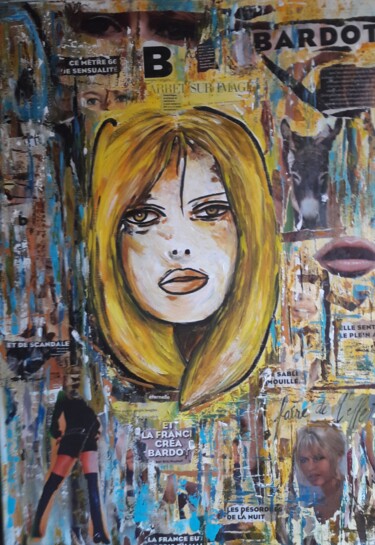 Painting titled "BARDOT" by Christiane Guerry, Original Artwork, Acrylic Mounted on Wood Stretcher frame
