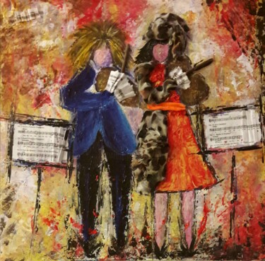 Schilderij getiteld "COUPLE DE VIOLONIST…" door Christiane Guerry, Origineel Kunstwerk, Acryl Gemonteerd op Frame voor houte…