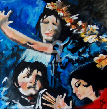 Картина под названием "Painting "Gypsy sce…" - Christiane Marette (Christiane Marette - B.C Créations), Подлинное произведен…