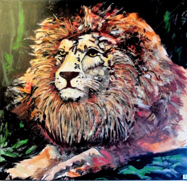 Pintura intitulada "Painting "Lion posi…" por Christiane Marette (Christiane Marette - B.C Créations), Obras de arte origina…