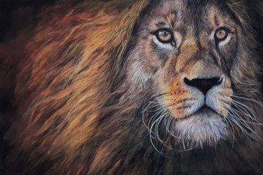 Pittura intitolato "Le lion" da Christiane Mory, Opera d'arte originale, Pastello