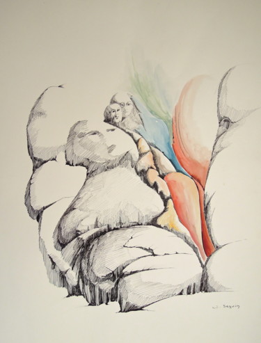 Disegno intitolato "Interstice" da Christiane Seguin, Opera d'arte originale, Inchiostro