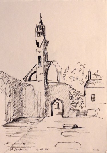 Drawing titled "Vestige - St Andrews" by Christiane Seguin, Original Artwork, Ballpoint pen
