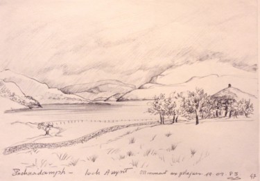 Zeichnungen mit dem Titel "Loch Assynt" von Christiane Seguin, Original-Kunstwerk, Tinte