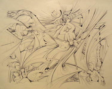 Dessin intitulée "triangles de l'été" par Christiane Seguin, Œuvre d'art originale, Encre