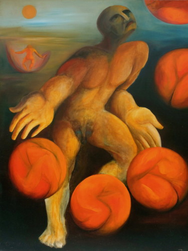 제목이 "Yeux-bleus."인 미술작품 Christiane Seguin로, 원작, 기름 나무 들것 프레임에 장착됨