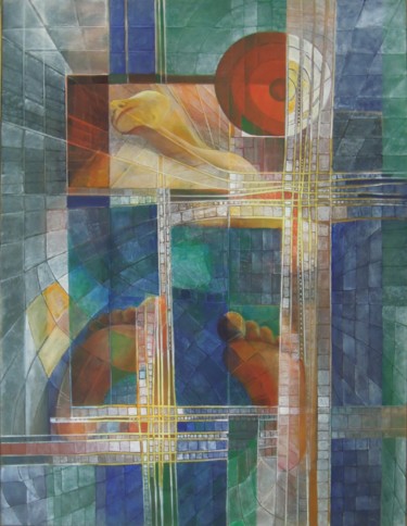 Collages titled "Vert Galant" by Christiane Seguin, Original Artwork, Collages Mounted on Wood Stretcher frame