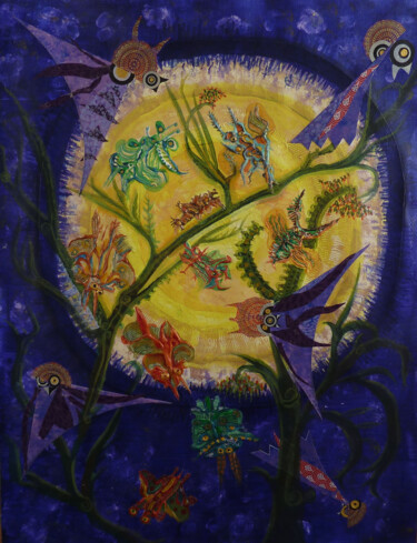 Painting titled "Au Clair de lune" by Christiane Stempfer, Original Artwork, Acrylic Mounted on Wood Panel