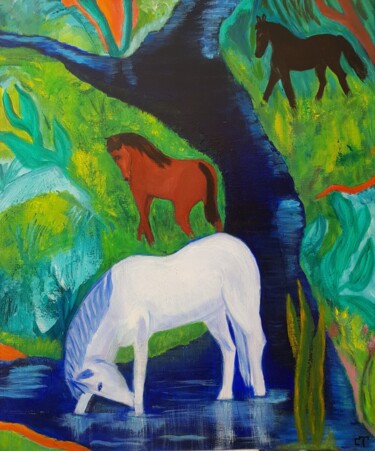 「Les chevaux de Paul」というタイトルの絵画 Christiane Tortによって, オリジナルのアートワーク, アクリル
