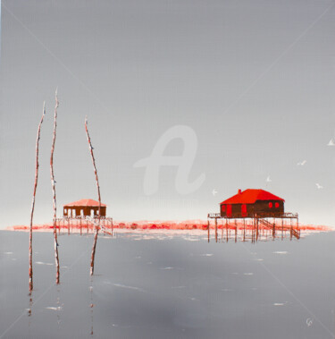Peinture intitulée "Bassin d'Arcachon,…" par Christian Naura, Œuvre d'art originale, Huile Monté sur Châssis en bois