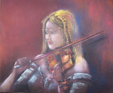 Schilderij getiteld "la violoniste" door Christian Nieto, Origineel Kunstwerk, Pastel