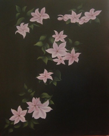 Peinture intitulée "clematites sur fond…" par Christian Salaun, Œuvre d'art originale, Autre