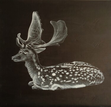 「Hirsch mit Goldkant…」というタイトルの絵画 Christin Hennigによって, オリジナルのアートワーク, アクリル