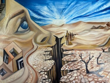Schilderij getiteld "Sahara" door Christina Kristovsky, Origineel Kunstwerk, Olie Gemonteerd op Frame voor houten brancard