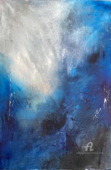 Schilderij getiteld "Blue émotion" door Christine Barth Mroz, Origineel Kunstwerk, Acryl Gemonteerd op Frame voor houten bra…