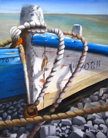 Pintura titulada "vieille barque" por Christine Chevieux, Obra de arte original, Oleo Montado en Bastidor de camilla de made…