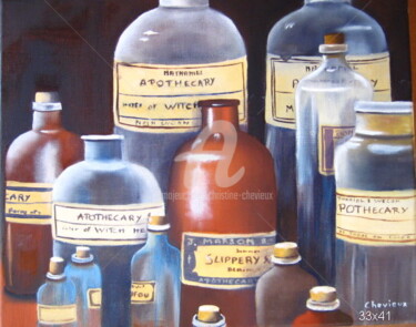 Painting titled "pharmacie" by Christine Chevieux, Original Artwork, Oil